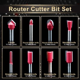 KATUR 15pcs Tungsten Carbide Router Bit Set, 1/2 Inch Shank Milling Cutter Tool Kit with Wooden Case for Home Improvement and DIY (1/2" Shank)