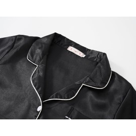 Hupohoi Unisex Kids Boys and Girls Pajama Sets Summer Short Sleeve Long Pants 2pcs Silky Sleepwear Button Down Loungewear, Black, 16