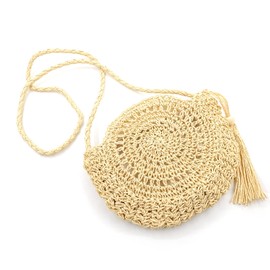 Spldsun Straw Bag Women's Retro Small Straw Crossbody Bag with Tassel Shoulder Bag Beach Bag for Travel Holiday (Beige), White