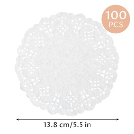 100 PCS 5.5 Inch White Paper Doilies, Small Round Lace Paper Doilies for Tables, Crafts, Wedding Party and Tableware Decoration