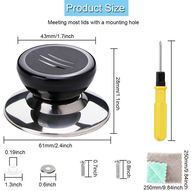 EATBALE Pot Lid Knobs, Universal Kitchen Cookware Lid Handles Replacement,
