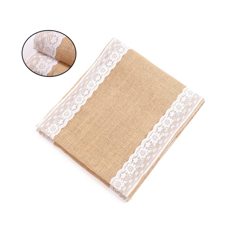 LABRIMP Lace Jute Table Cover Wedding Decor Party Tablecloth for