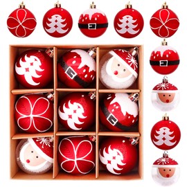 9 Pieces Christmas Ball Decorations,6cm Shatterproof Hanging Christmas Ball,Santa Hanging Christmas Baubles Balls Ornaments for Christmas Tree,Christmas Tree Decoration Set for Xmas Party,Red