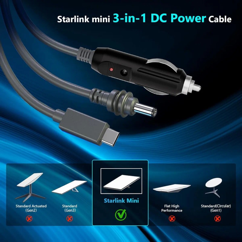Cable Alimentador 3 En 1 Dc Para Starlink Mini Auto