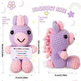 VercanMonth Positive Unicorn Bear Toy 4" Emotional Support Unicorn Bear with Positive Card Cute Animals Creative Knitted Unicorn Bear Crochet Doll for Women Birthday Party Decorations(Unicorn)