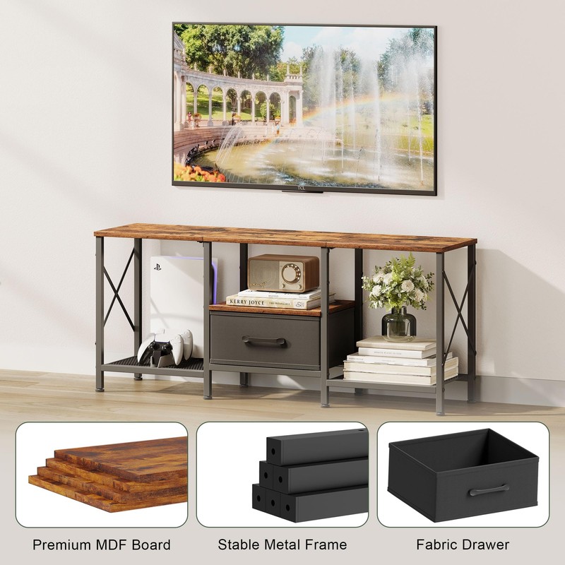 JARHETUN TV Stand with Fabric Drawer, Entertainment Center for 50