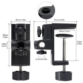 RTNLIT Desk Lamp Clamp, 1/2 inches 4 Hole Metal Table Mounting Clamp, Universal C Clamp for Magnifying Light/Microphone/Boom Scissor Arm, Fits up to 2-1/2 inches Desktop Thickness(Black)