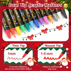 Betem 60 Colors Dual Tip Acrylic Paint Pens Markers, Premium Acrylic Paint Markers Stocking Stuffers for Rock, Wood, Fabric, Glass, Canvas, Ceramic, Christmas Gifts for Teens DIY Crafts Art Supplies