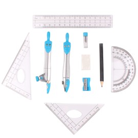 OT-NVWOZR Maths Set Geometry Compasses, 10 PCS School Stationery Includes 2 Compasses, 3 Rulers,Protractor, Pencil, Sharpener, Rubber, Pencil Lead in Carry Case for Student Drafting