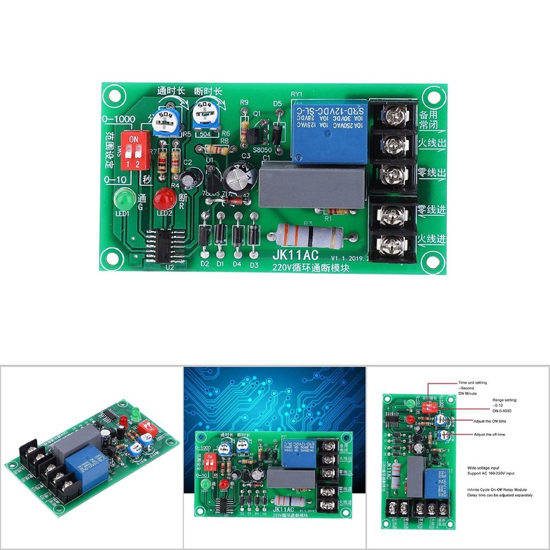 Infinite Cycle Relay Module On-Off Relay AC 100-250V Adjustable Delay