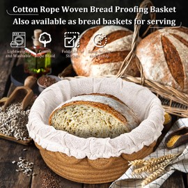 Creproly Cotton Rope Banneton Bread Proofing Basket Sourdough Bread Baking Supplies Bread Basket Set of 2 with Liners and Covers Sourdough Starter Kit for Home Sourdough Bakers Baking (Round)