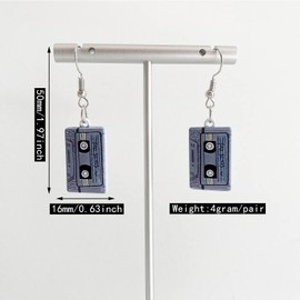 SLSF Unique Funny Cute Colorful Cassette Tape Dangle Drop Earrings 80s 90s Retro Black Music Tape Cassette Earrings for Women Girls Statement Jewelry Gifts, Metal, n/p