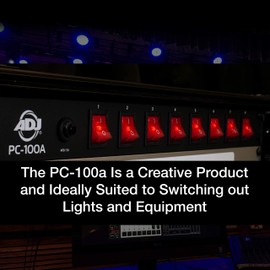 adj ADJ PC100A power strip single rack space unit with 8 on off lighted toggle switches and 15 amp breaker