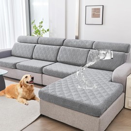 Genina 100% Waterproof Couch Cushion Covers - Stretch Sofa Seat Cover Jacquard Non Slip Sectional Couch Covers Sofa Slipcovers Washable (3 Pieces, Light Gray)