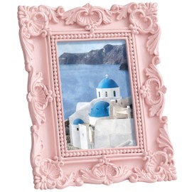 eletecpro 2x3 Cute Picture Frame with Real Glass Cover, Ornate Antique Photo Frame, Display 2x3 Picture for Tabletop or Wall Hanging Horizontal & Vertical, Pink Home Decor for Gallery Art