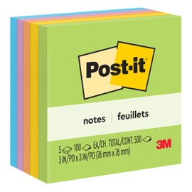 Post-it Notes, 3 in x 3 in, 5 Sticky Notes Pads, 100 Sheets per Pad, Floral Fantasy Collection, New Year Organization or Second Semester School Supplies