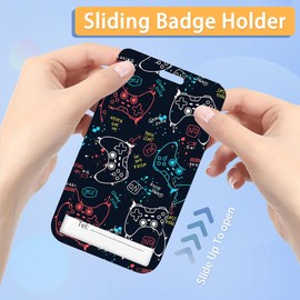 Gamer Badge Holder Joysticks Gamepad with Breakaway Lanyard, Inspirational Quote Lanyards for ID Badges Ajustable, Positive Retractable Badge Reel Heavy Duty, Teacher Nurse Work Office Gifts