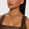 3-Layer Cross Necklace Set, Gold-Tone Chain with Crystal Pendants, Religious