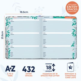 Boxclever Press Large Address Book with 432 Spaces. Address Books with Alphabet Index Hardback, Birthday & Christmas Card Sections, Address Labels & Pocket. Address and Birthday Book - 21.5 x 18.5cm