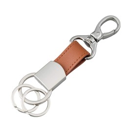 SEIWA Car Key Holder, Silver Metal Tone, WA77 Carabiner Hook, Bonded Leather, Metal Fittings, 2 Removable Rings Included