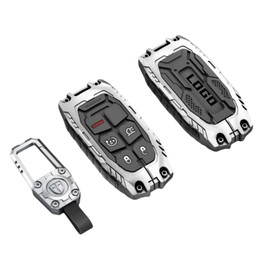 Heavy Zinc Alloy Key fob Cover, Keychain, Key Case, Accessories Compatible with Jeep Grand Cherokee Renegade Dodge Durango Challenger Wrangler Patriot Grand Comander Journey Chrysler (Model-A Silver)