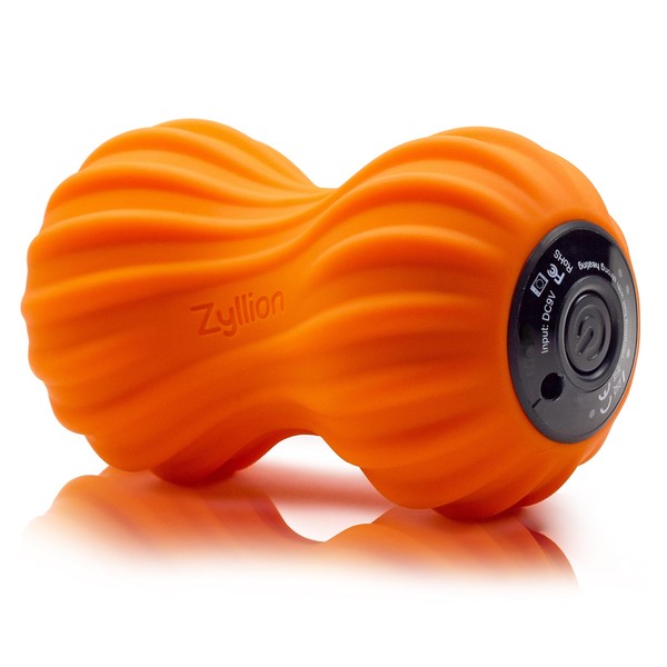 Zyllion Peanut Massage Ball Roller - Vibrating Double Lacrosse Deep Tissue Muscle Massager with 4 Speeds for Pain Relief, Myofascial Release and Trigger Point Therapy - Orange (ZMA-30-OR)