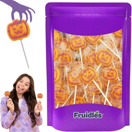Fruidles Orange Pumpkin Tattoo Lollipop Suckers Candy, Great for Goody Party Bag Fillers, Individually Wrapped (Half-Pound)