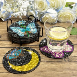 Vcekract Diamond Painting Coasters, 6 Pieces Butterfly Diamond Painting Coasters with Holder, Diamond Painting Kits for Adults, Diamond Art Kits for DIY Coasters
