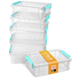 Sooez 6 Pack Extra Large Pencil Box, Plastic Pencil Case Crayon Box Bulk, Clear Marker Organizer Plastic Containers with Lid, Stackable Storage Boxes for Craft, Pen, Art, School Supply, Blue