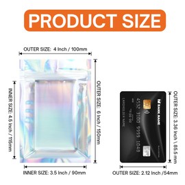4CP Holographic Mylar Bags Clear Window, 4x6 Inch Zipper Mylar Bags for Candy Party Favor, Smell Proof Foil Pouch for Small Business Supplies, Packaging Bag for Pen, Jewelry, Brushes 100 Pack