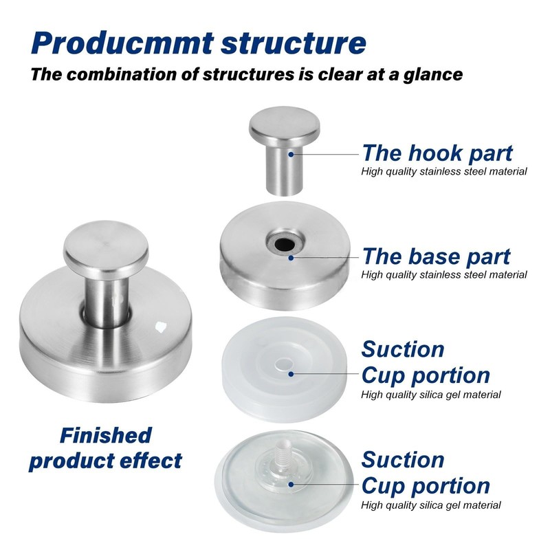 fentar Stainless Steel Suction Cup Hooks for Shower, Bathroom, Kitchen,