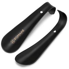 ZOMAKE Small Shoe Horn Metal Shoehorn 5.9 inch - Travel Shoe Horns for Seniors - Stainless Steel Shoe Horn Comfortable Handle with Hook(2 Pcs Black)