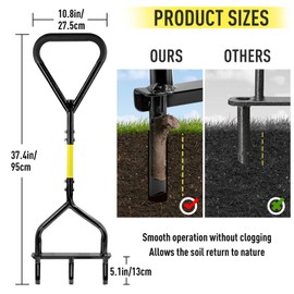 Jardineer Manual Push Lawn Aerator Coring Tool, Plug Aerators with 3 Hollow Tine, 5-Inch Deep Yard Aeration Tool, Soil Core Aerators with Wider Handle