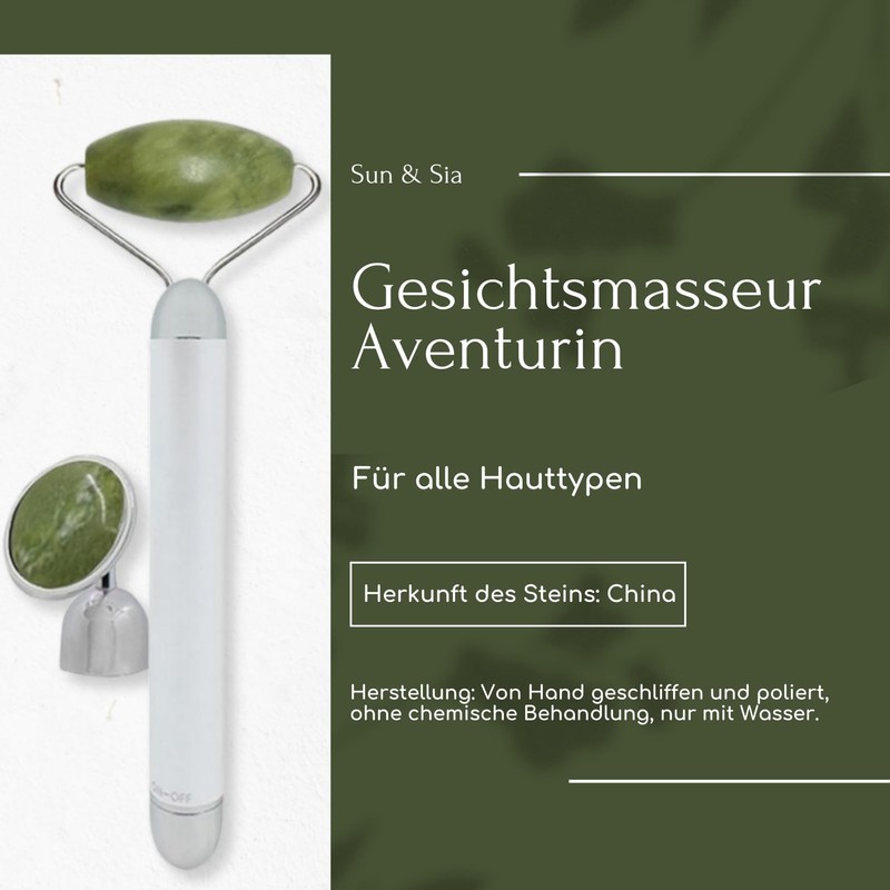 Masseur Face Roller Electric Aventurine, Roller in 100% Natural Aventurine,