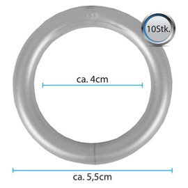 Bestlivings Rings with Folding Hooks (Set of 10), Curtain Rings for Universal Tape/Ruffle Tape, Diameter 40 mm, Colour: Grey