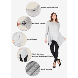 Lildy Women's Shark Bite Tunic, Loose Casual Stretchable Pullover, Heather Black/Heather Olive 2-Pack, Large/XL