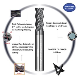 WEXWE Tools G-SUS Series Carbide Square End Mill, MAH Coating, End Mill for Stainless Steel,Titanium, Inconel, Nickel Alloys, Difficult to Cut Materials, 4 Flute,1/4" Shank，Inch Size (.25(1/4)", 2pcs)