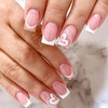 Nude Glitter White Heart Press on Nails Fake Nails Medium