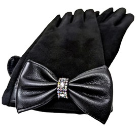 Jacqueline Kent BBG003.BKAB Bubbles & Bling Polyester Brushed Felt Aristocrat Gloves, Black with Aurelia Borealis Bow