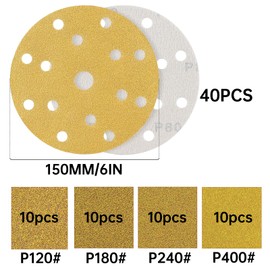 Jiavlyx 40 Stück Schleifscheiben,Loch Schleifscheiben, Exzenter Runde Schleifpapier,150mm 15 Loch Schleifpapier,10 × 120/180/240/400 Körnung,für Rund Exzenterschleifer,für Holz Metall Und Farbe