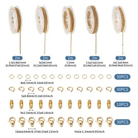 PH PandaHall Kit de fabricación de cadenas de acero inoxidable,5 rollos de cadenas metal dorado para hacer joyas con anillos de salto,cierres de langosta,suministros para hacer joyas 0Golden-5 Roll