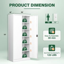 Letaya Metal Garage Storage Cabinets with Lock Door and Adjustable Shelves, Steel Tool Cabinets for Home,Office,Warehouse Organisieren (White, 72" H)