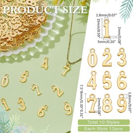 CRAFTYMELODY 120 Stück Metall 0 9 Zahlen Charm Gold Arabische Zahlen Figuren Anhänger Bulk Für Schmuckherstellung Zubehör Zubehör