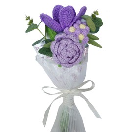 M-dazzling Crochet Flowers Bouquet, Purple Crochet Flowers, Finished Handmade Flowers，Purple Crochet Tulips Bouquet， Purple Rose,Purple Tulip，Purple Daisy，Holiday and Birthday Bouquet and Home Decor