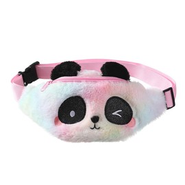 Women Girls Kids Fluffy Fuzzy Panda Bear Fanny Pack Tie Dye Rainbow Waist Pack Crossbody Purse Chest Bum Belt Bag