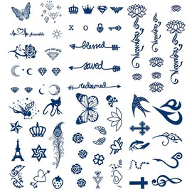 Semi-permanent tattoo, 6 sheets, 2 weeks long-lasting waterproof small cute tattoo, plant ink tattoo stickers, suitable for everyone Color Realistic - Color: Tiny