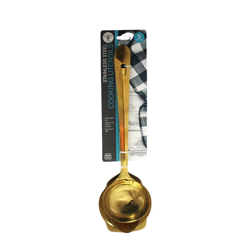 5-Piece Gold-Plated Stainless Steel Kitchen Utensil Set – Skimmer, Ladle,