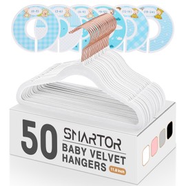Smartor Premium Velvet Baby Hangers for Closet 50 Pack, 11.8" Safe Durable Baby Clothes Hangers for Nursery with 6 Pcs Closet Dividers, Sturdy Felt Hangers for Toddler/Infant/Kids/Childrens - White