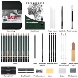 WEELOO 43pcs Sketching Painting Art Kit, Sketching and Drawing Pencil Art Supplies with Storage Case and Sketchbook, Coloring Charcoal Pencils for Artist and Beginner