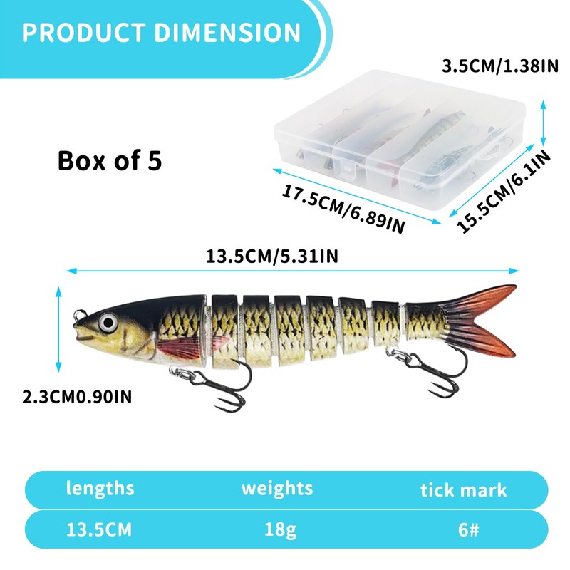 HYran Angelköder, 5 Stück Wobbler Hecht Köder, Barsch Köder, Angelköder